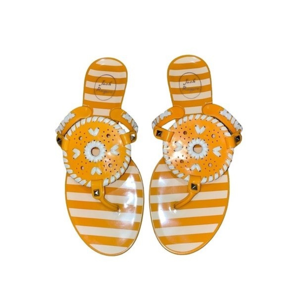 Jack Rogers Flip Flop Shoes Orange White Stripe Leather Jelly 8